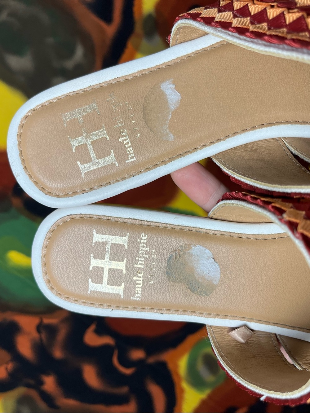 Haute Hippie red floral embroidered slip-on mules with woven strap women’s 7.5 - Picture 5 of 15